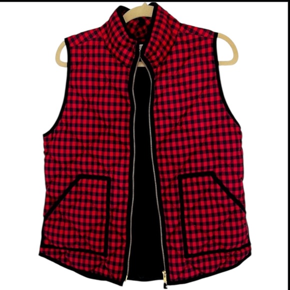 JCREW‎ Factory Quilted Gingham Puffer Vest, Red & Black, M - Picture 1 of 6